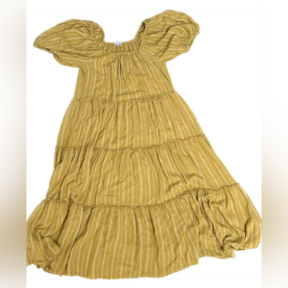 emory park Dresses & Skirts - EMORY PARK Mustard Yellow and White Striped Tiered Dress Elastic, S